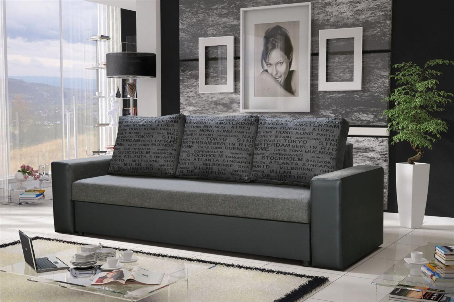 Sofa Designersofa LEEDS 3-Sitzer mit Schlaffunktion Grau / Hellgrau Bild 1