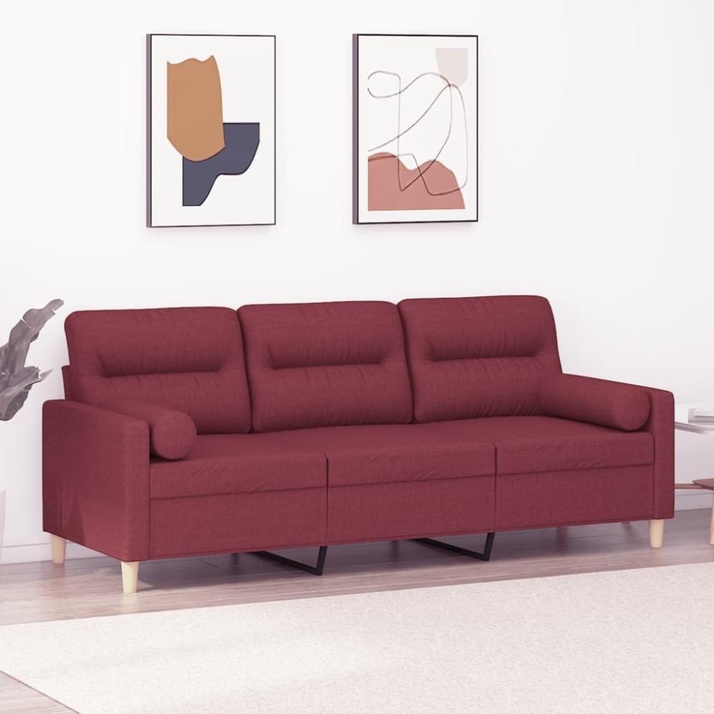 vidaXL 3-Sitzer-Sofa mit Zierkissen Weinrot 180 cm Stoff Bild 1