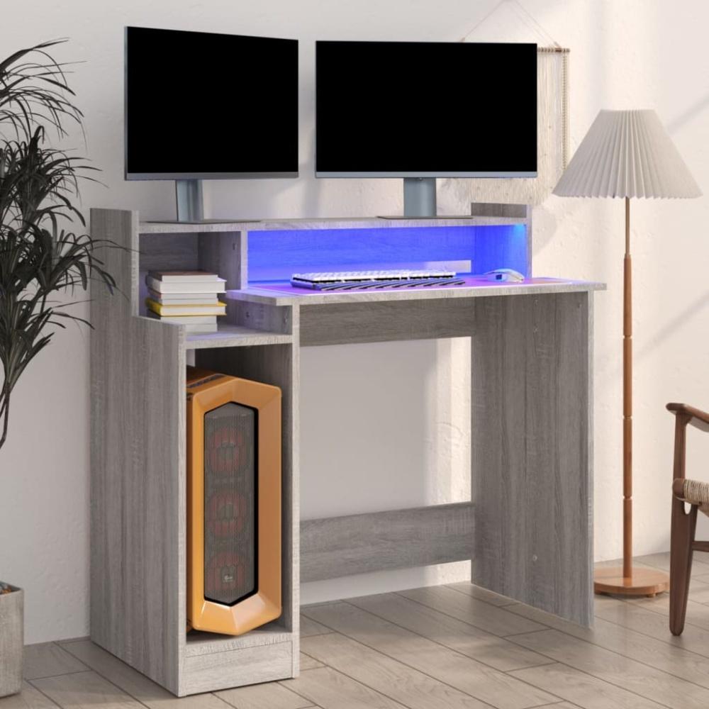 Schreibtisch mit LEDs Grau Sonoma 97x45x90 cm Holzwerkstoff Bild 1
