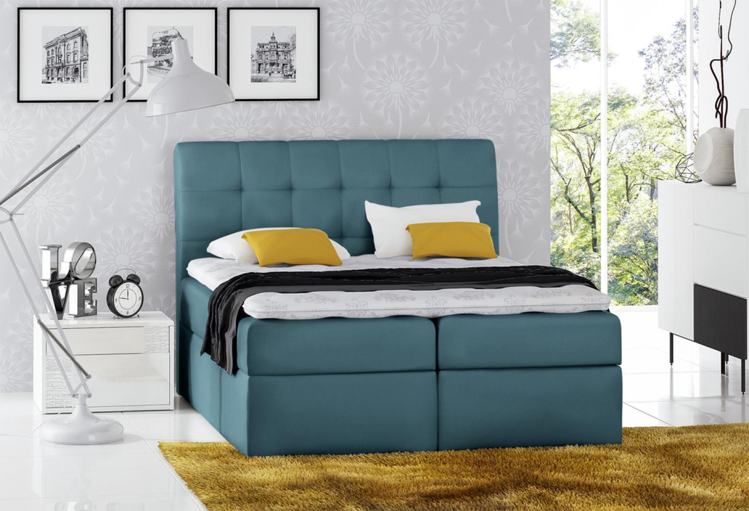 Stylefy 'Bagira' Boxspringbett Velours Türkis 180 x 200 cm Bild 1