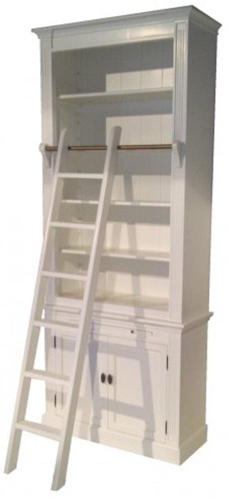Bücherregal im Landhausstil (B 100 x T 36 x H 240) mit Leiter (H 100 cm) weiß Antik-Look - shabby-chic Regalschrank, Bücherschrank Bild 1
