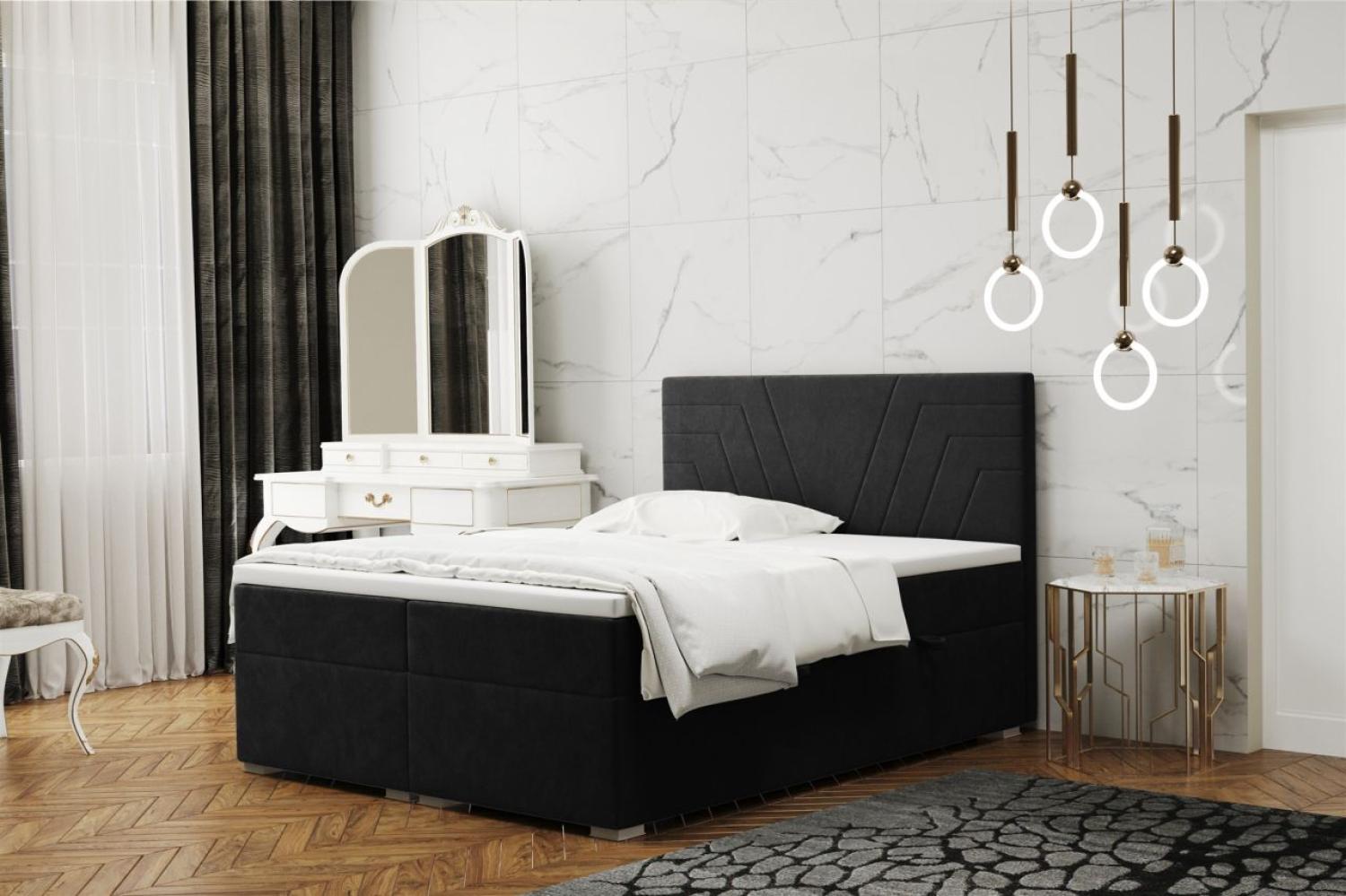 Boxspringbett Schlafzimmerbett RAMON 140x200cm in Stoff Matt Velvet Schwarz Bild 1