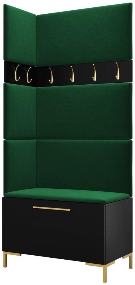 Garderoben-Set Zinetto IV mit 4 Stück Gepolstertes Wandpaneel Pag 84x42 und 3 Stück 42x42 (Schwarz + Gold, Manila 35) Bild 1