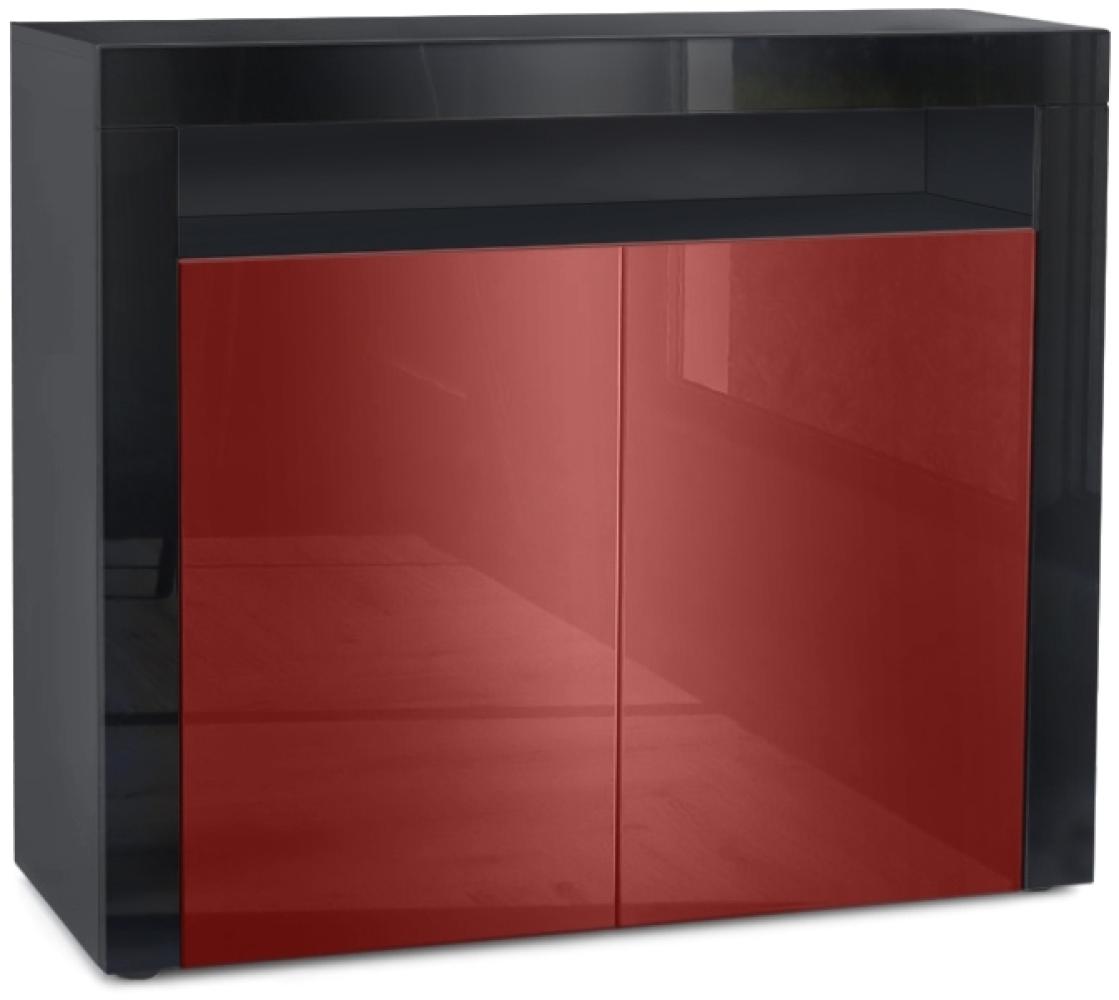 Vladon Kommode Valencia, Sideboard mit 2 Türen und 1 offenem Fach, Schwarz matt/Bordeaux Hochglanz/Schwarz Hochglanz (108 x 92 x 40 cm) Bild 1