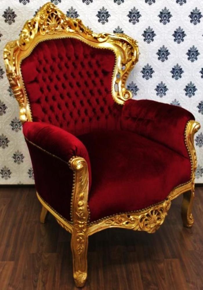 Casa Padrino Barock Sessel King Bordeaux / Gold - Möbel im Antik Stil Bild 1