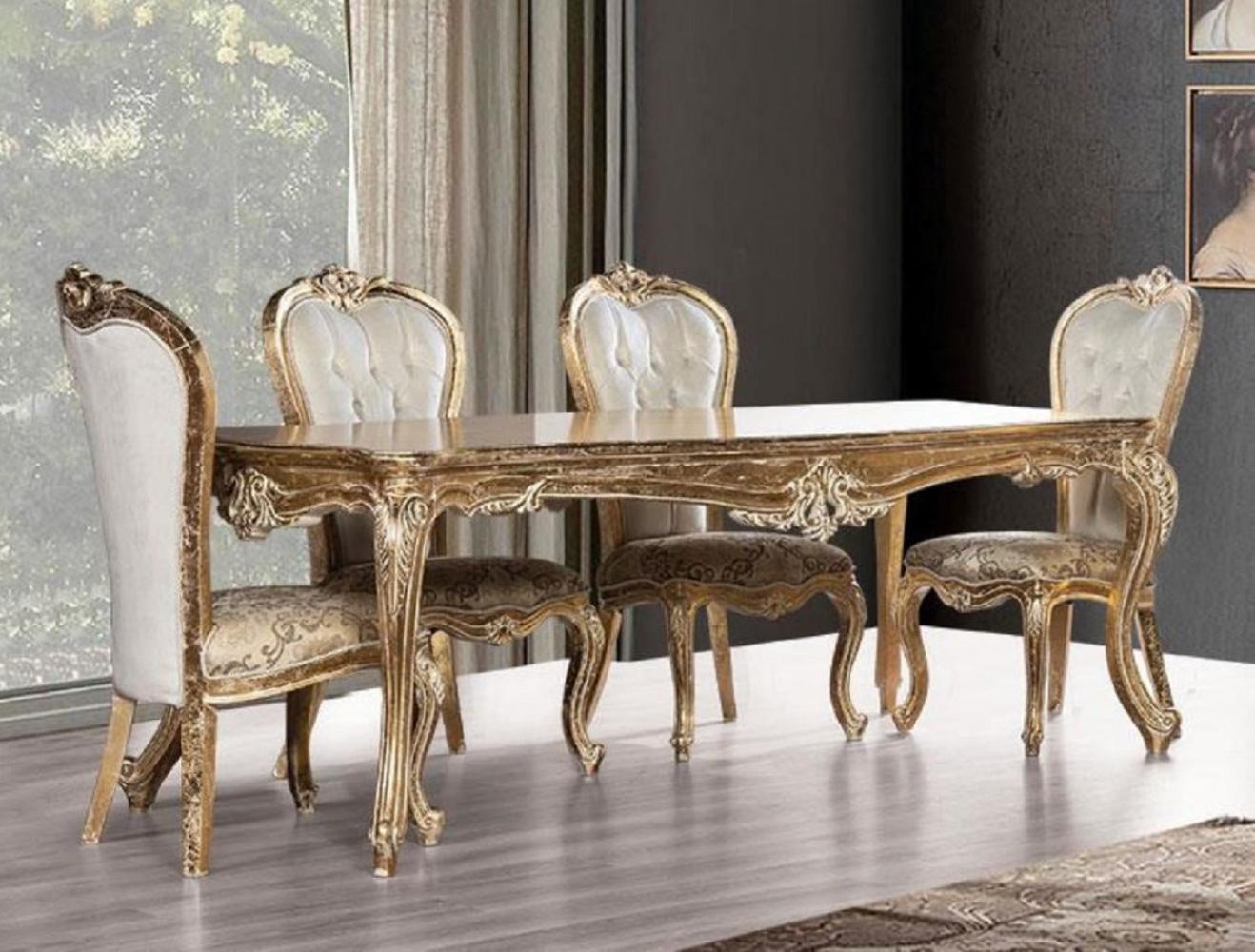 Casa Padrino Luxus Barock Esszimmer Set Weiß / Gold / Antik Gold - 1 Barock Esstisch & 6 Barock Esszimmerstühle - Esszimmer Möbel im Barockstil - Edel & Prunkvoll Bild 1