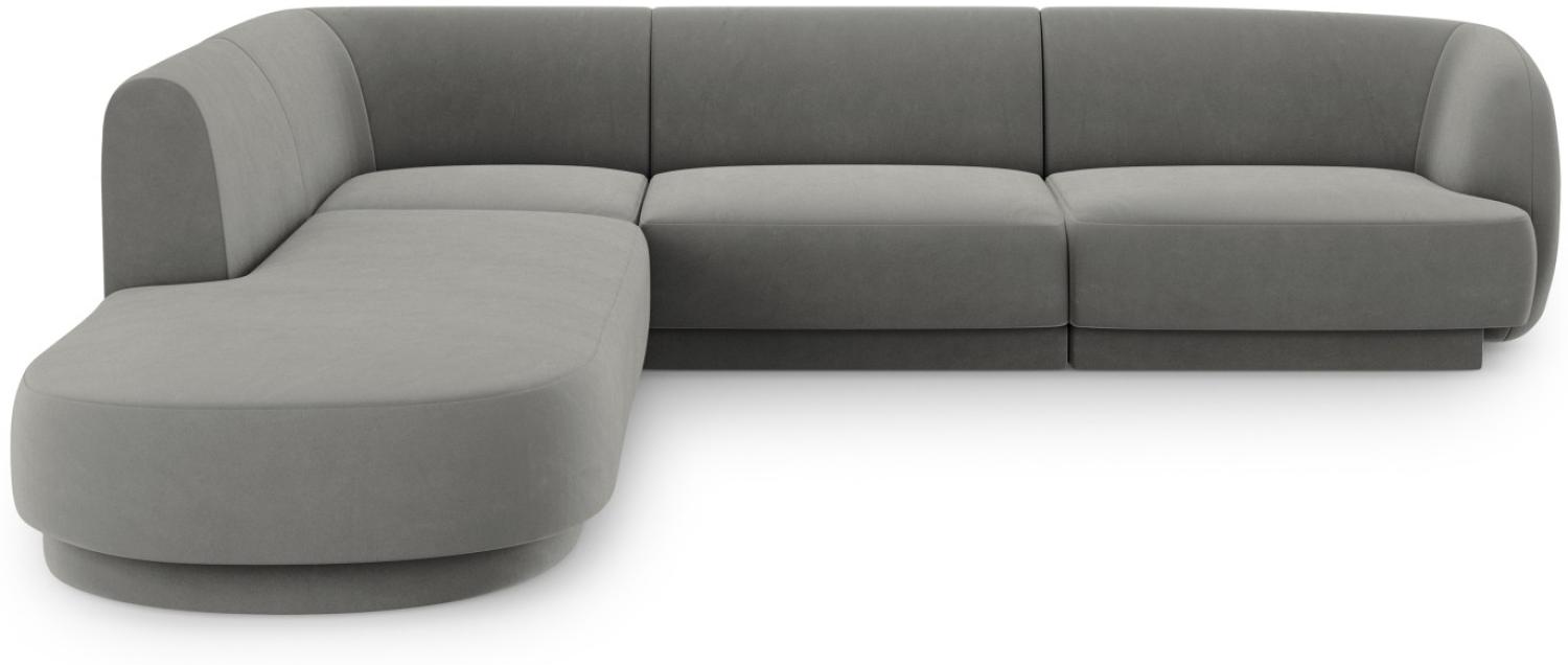 Micadoni 6-Sitzer Samtstoff Ecke links Sofa Miley | Bezug Light Grey | Beinfarbe Black Plastic Bild 1