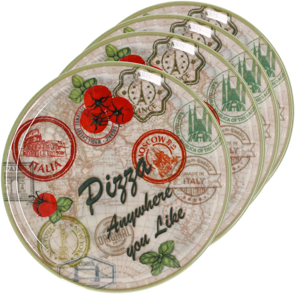 4er Set Pizzateller Moskau grün Ø 33 cm Servier-Platte XL-Teller Porzellan Bild 1
