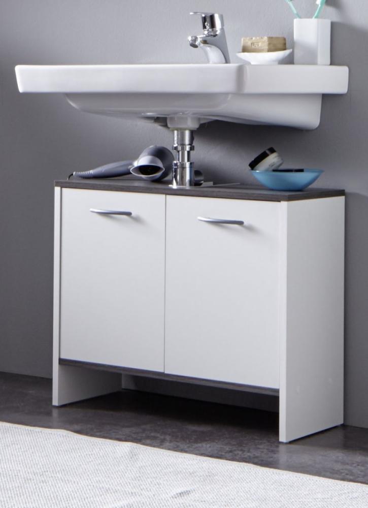 trendteam smart living Badezimmer Waschbecken Unterschrank Schrank California, 60 x 55 x 28 cm in Weiß, Absetzung Rauchsilber mit viel Stauraum Bild 1