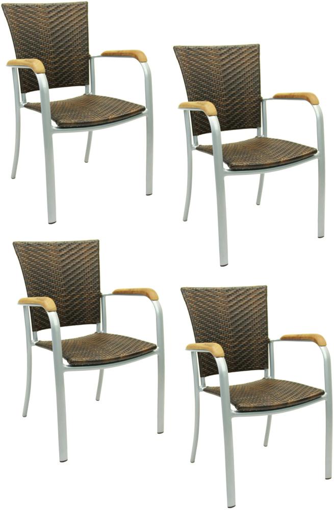4x KONWAY® ARUBA Stapelsessel Lederlook Polyrattan Garten Sessel Stuhl Set braun Bild 1