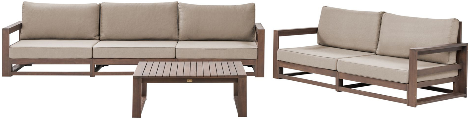 Lounge Set 3-teilig zertifiziertes Holz dunkelbraun 5-Sitzer modular Auflagen taupe TIMOR II Bild 1