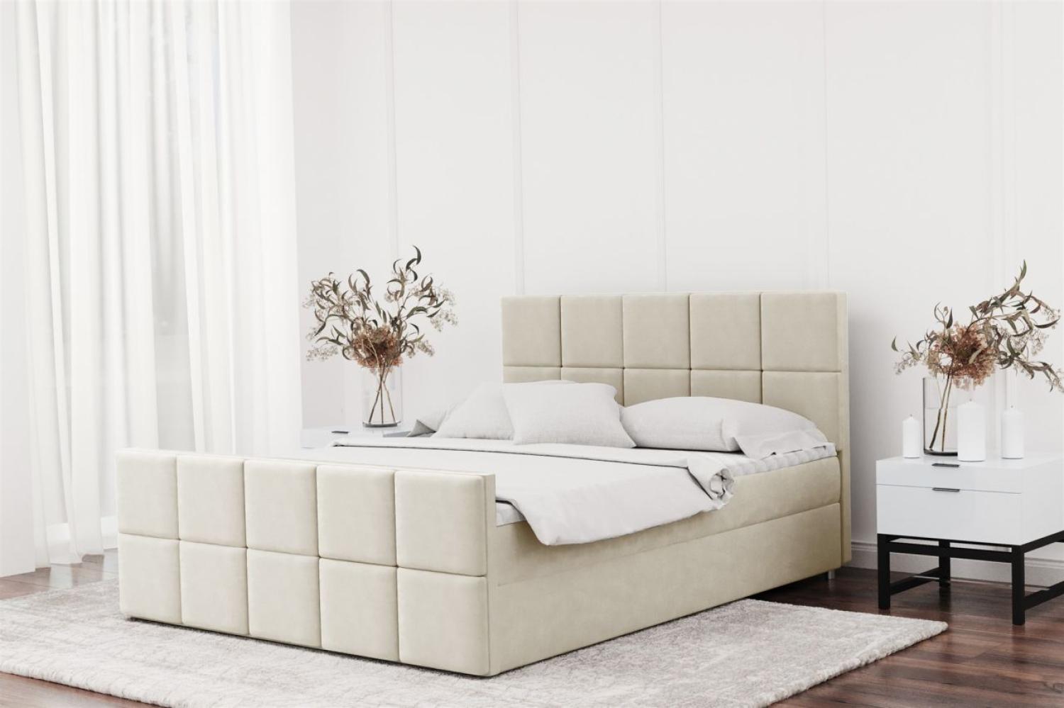 Boxspringbett Schlafzimmerbett JOST 140x200cm in Stoff Matt Velvet Creme Bild 1