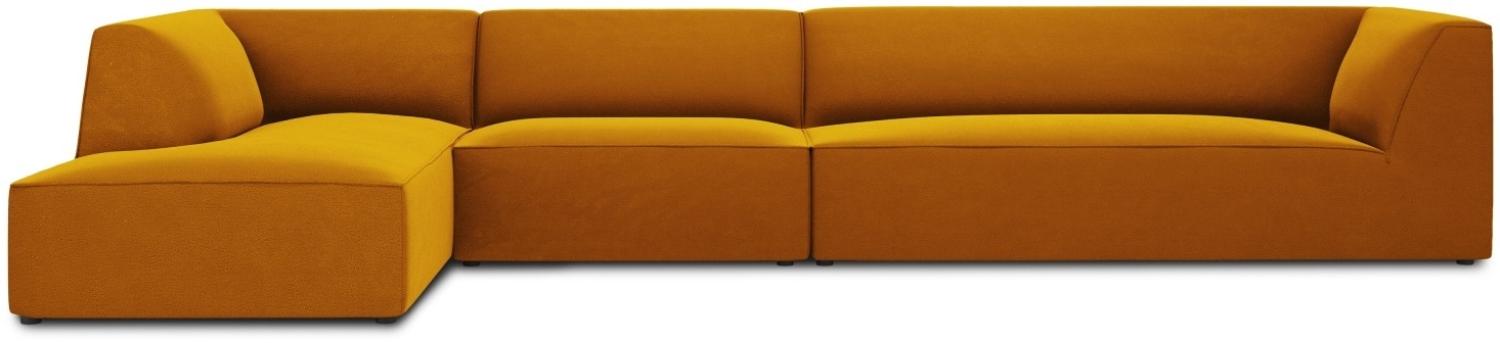 Micadoni 5-Sitzer Samtstoff Modular Ecke links Sofa Ruby | Bezug Yellow | Beinfarbe Black Plastic Bild 1