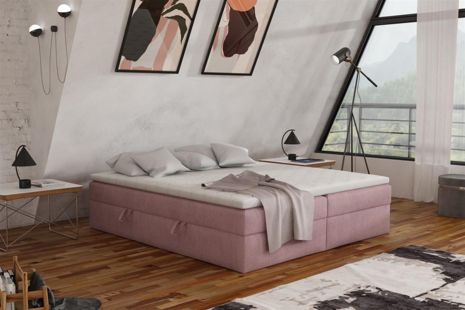 Boxspringbett Schlafzimmerbett ANTONY 180x200cm Stoff Rosa inkl. Bettkasten Bild 1