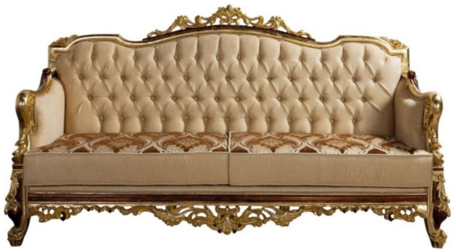 Casa Padrino Luxus Barock Sofa Beige / Braun / Gold - Prunkvolles Wohnzimmer Sofa mit Muster - Barock Wohnzimmer Möbel Bild 1