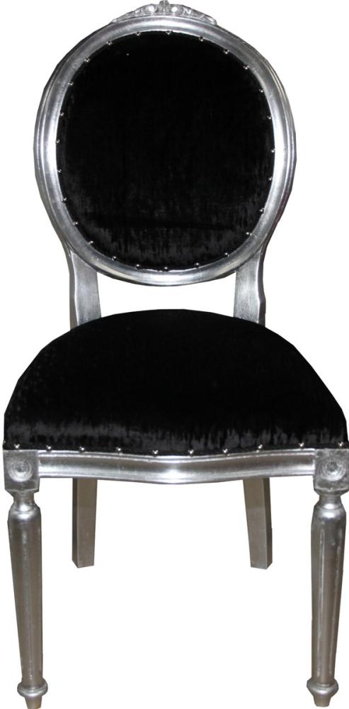 Casa Padrino Barock Medaillon Luxus Esszimmer Stuhl ohne Armlehnen in Schwarz / Silber - Limited Edition Bild 1