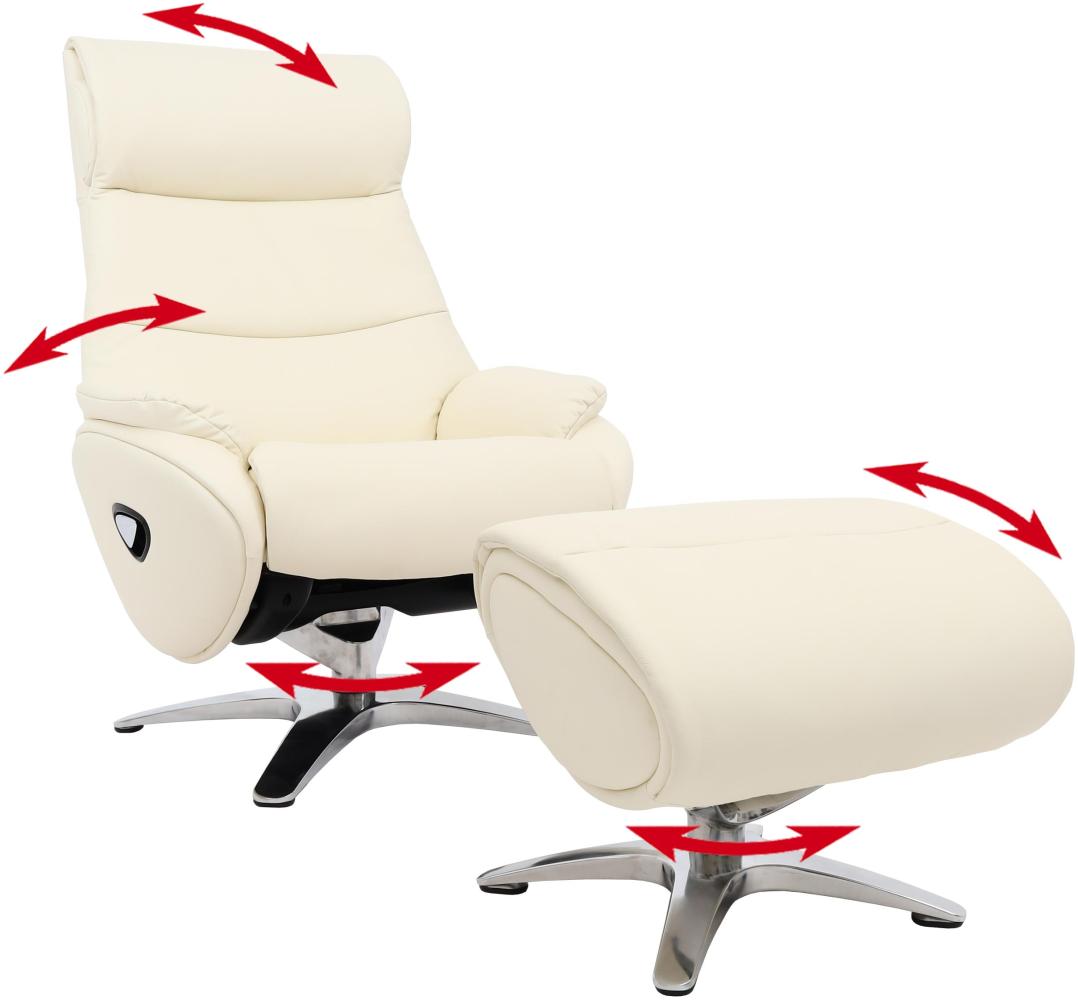 Relaxsessel mit Hocker HWC-K98, Fernsehsessel Sessel, Liegefunktion drehbar, Metall Echtleder/Kunstleder ~ creme-weiß Bild 1