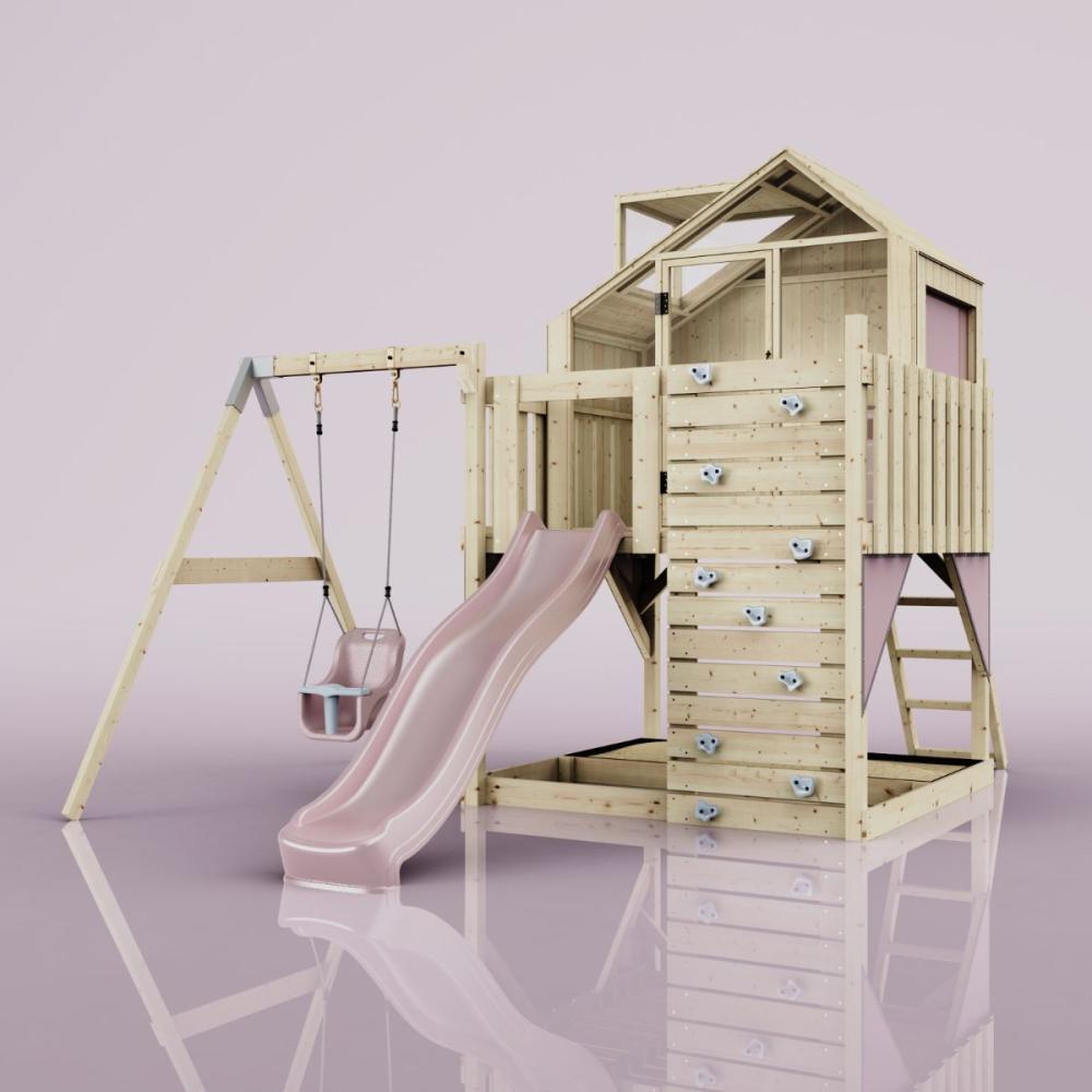 PolarPlay Spielturm Madita aus Holz in Rosa Bild 1