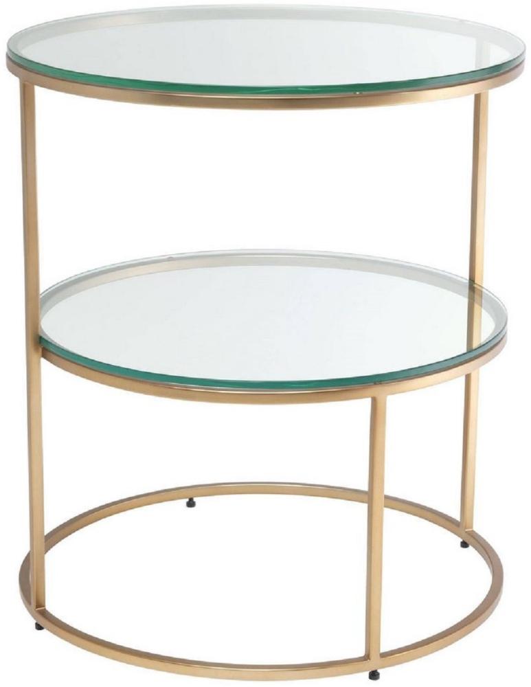 Casa Padrino Luxus Beistelltisch Messingfarben Ø 50 x H. 57 cm - Runder Edelstahl Tisch mit gehärteten Glasplatten - Luxus Qualität Bild 1