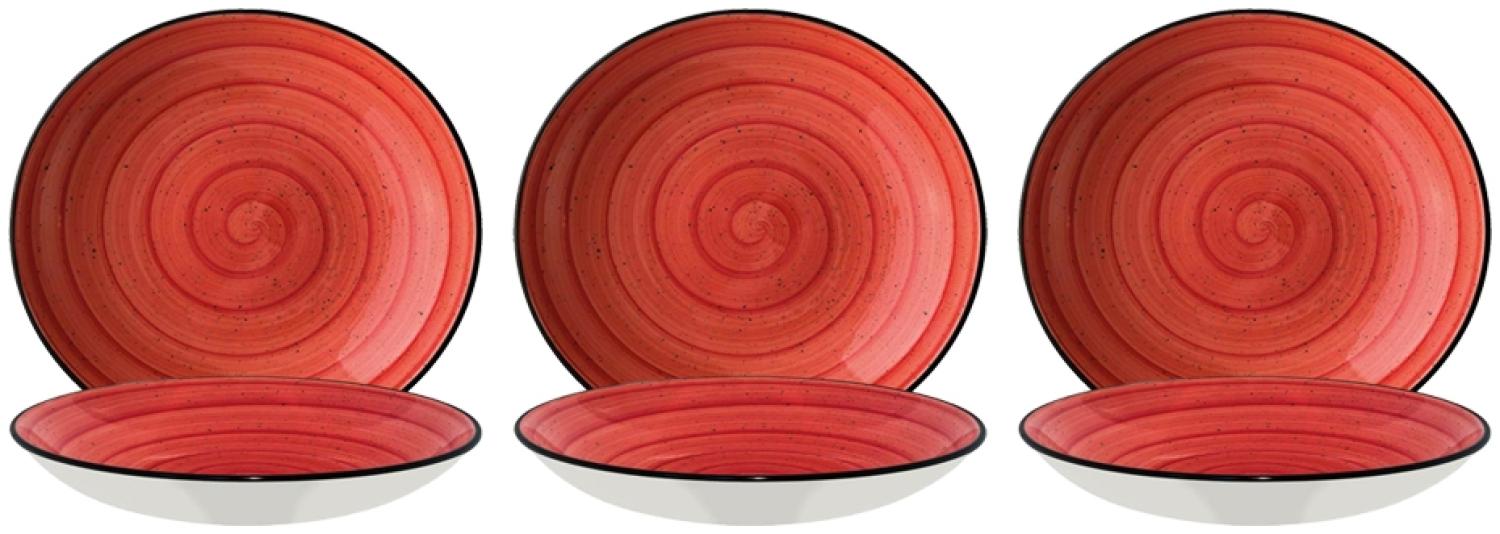 6x Pastateller Geschirr tief 25cm 130cl Rot Creme rund Porzellan Bonna Aura Passion Bloom Kantenschutz Bild 1