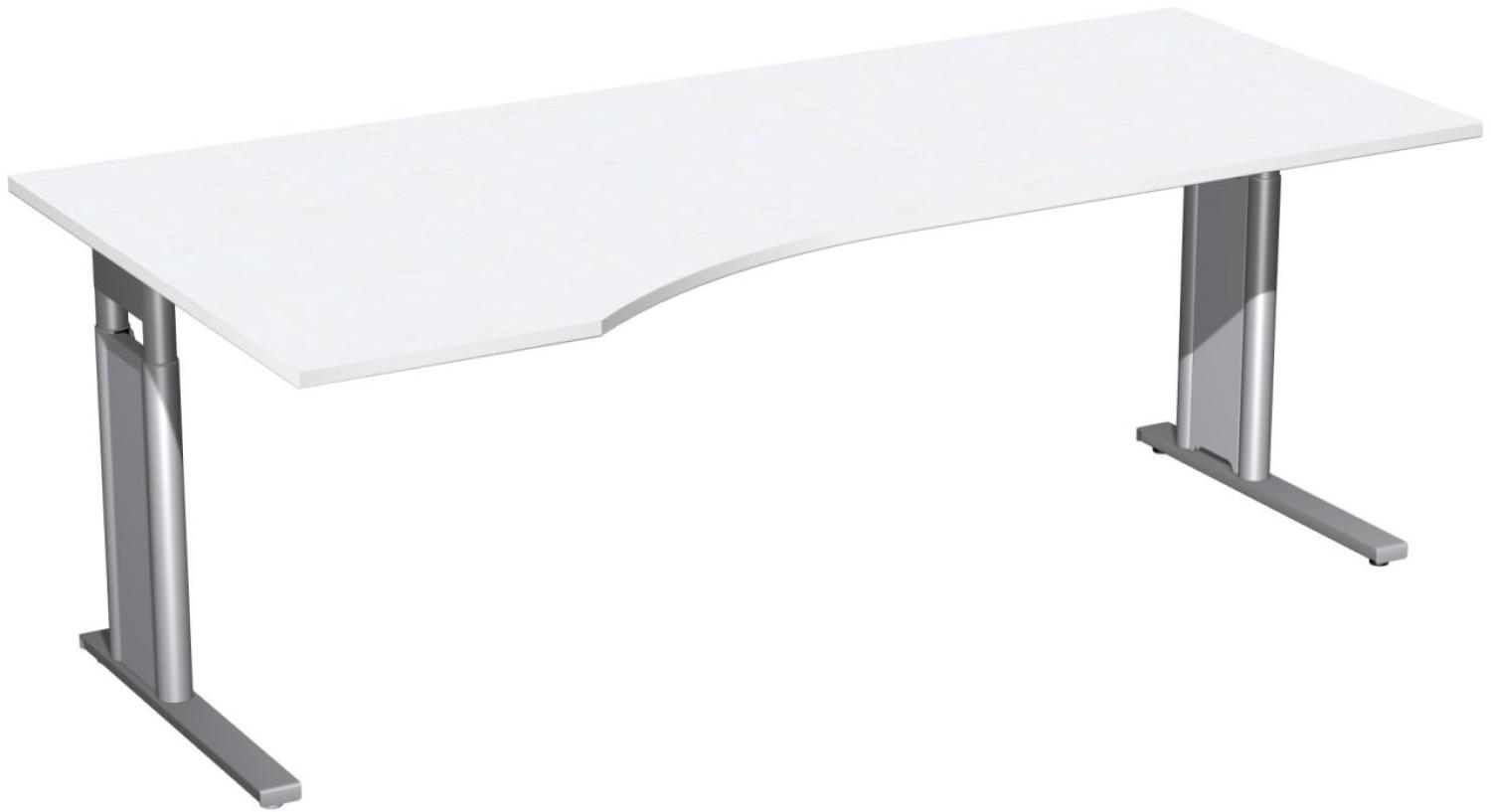 PC-Schreibtisch links, höhenverstellbar, 200x100cm, Weiß / Silber Bild 1