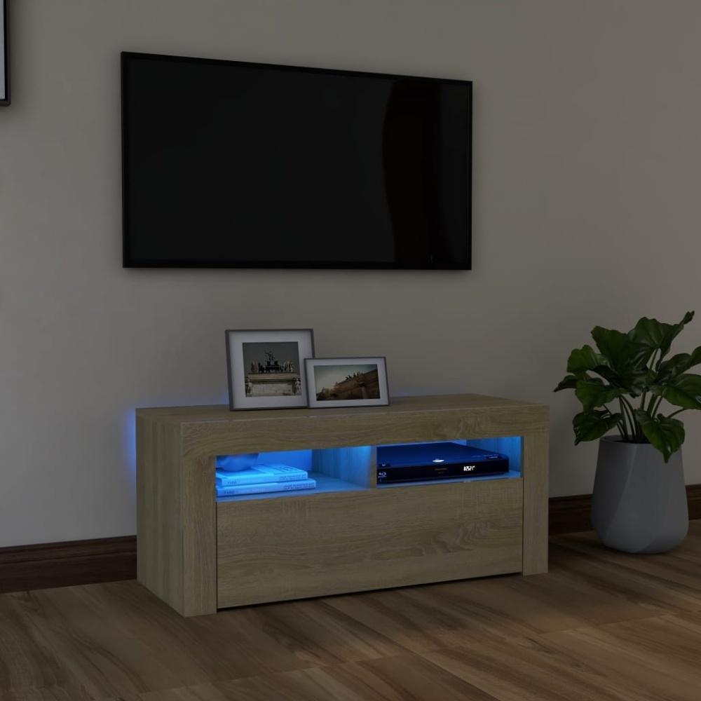 TV-Schrank mit LED-Leuchten Sonoma-Eiche 90x35x40 cm Bild 1