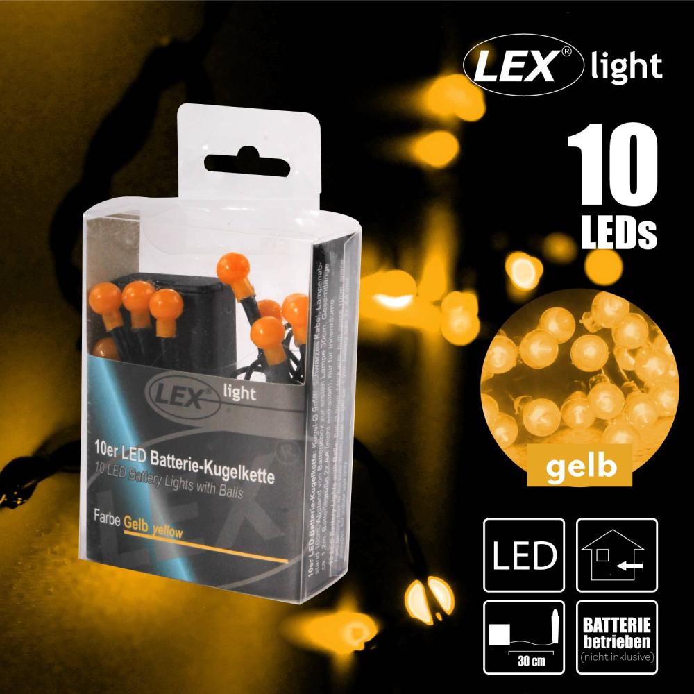 10er LED Batterie Kugelkette Lichterkette gelb Kugeln Batterie Beleuchtung Bild 1