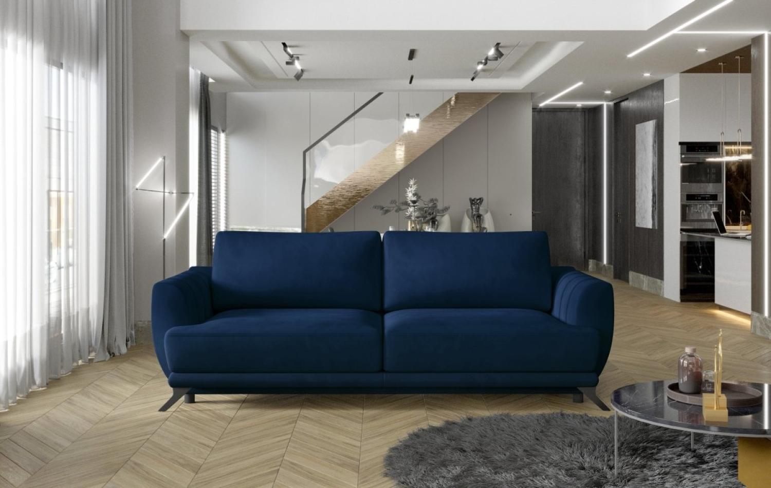 Designer Sofa Megan mit Schlaffunktion und Stauraum Blau Bild 1