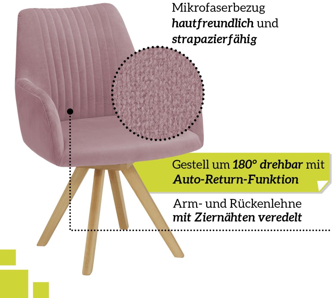 smart 6er Set drehbare Esszimmerstühle mit Armlehnen - Bezug Mikrofaser Rosa, 180° drehbar mit Auto-Return-Funktion - Massivholz Stuhlbeine - Küchenstuhl, Polsterstuhl mit Schaumstofffüllung Bild 1
