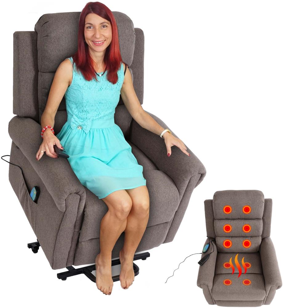 Fernsehsessel HWC-K63, Relaxsessel Sessel, Liegefunktion Aufstehhilfe Massage Heizfunktion, Stoff/Textil ~ dunkelgrau Bild 1