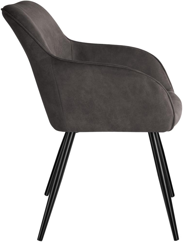 6er Set Stuhl Marilyn Stoff, schwarze Stuhlbeine - dunkelgrau/schwarz Bild 1