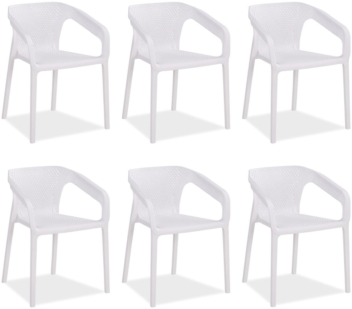 Gartenstuhl mit Armlehnen 6er Set Gartensessel Weiß Stühle Kunststoff Stapelstühle Balkonstuhl Outdoor-Stuhl Bild 1