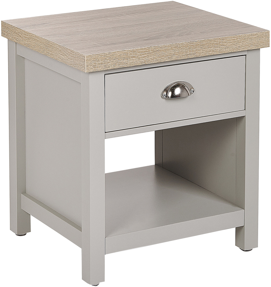 Nachttisch grau / heller Holzfarbton rechteckig Schublade CLIO Bild 1