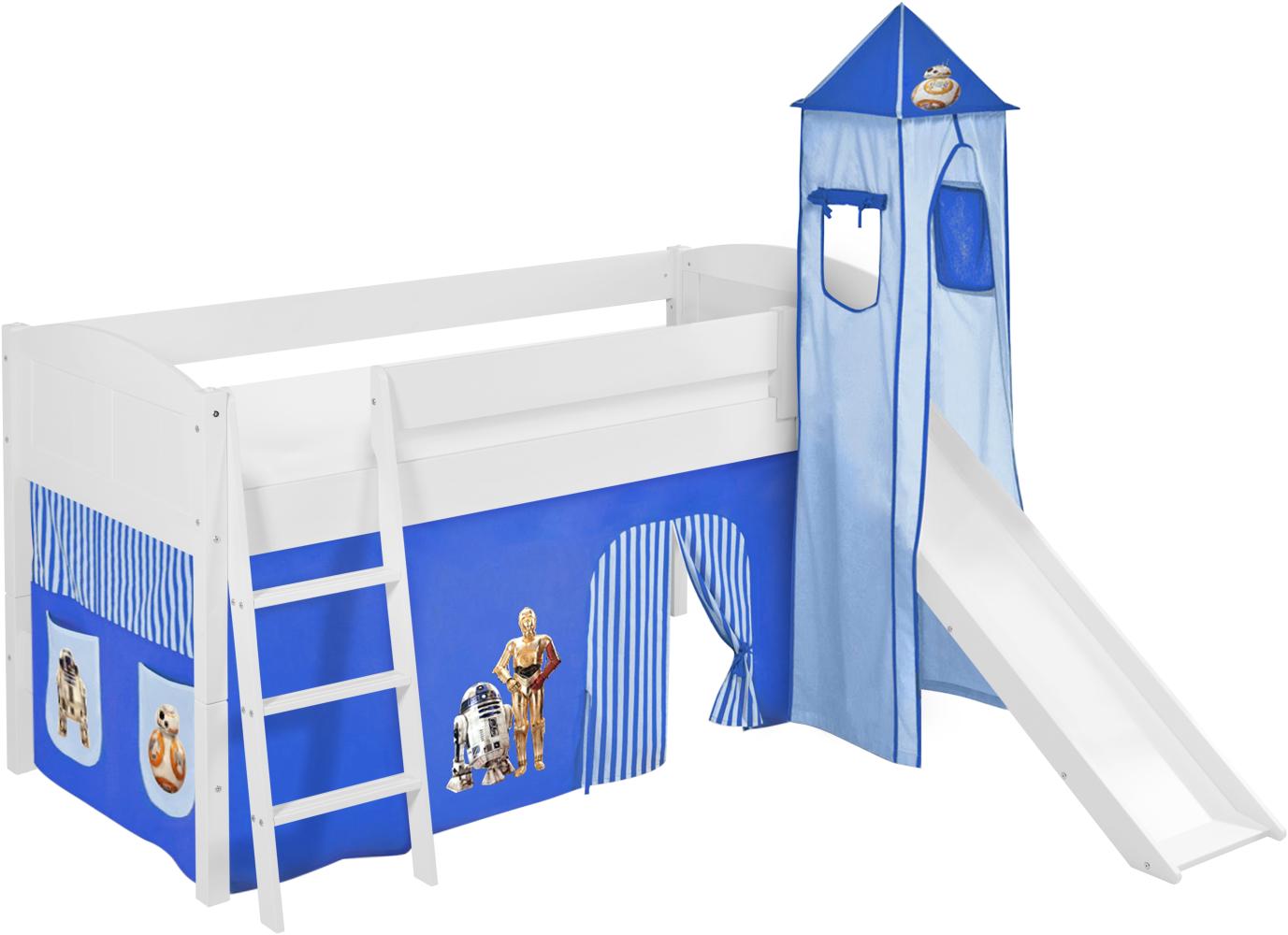 Lilokids 'Ida 4106' Spielbett 90 x 200 cm, Star Wars Blau, Kiefer massiv, mit Turm, Rutsche und Vorhang Bild 1