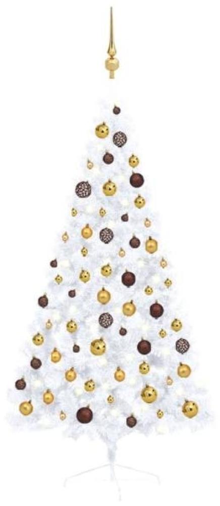 vidaXL Künstlicher Halber Weihnachtsbaum mit LEDs & Kugeln Weiß 150cm Bild 1