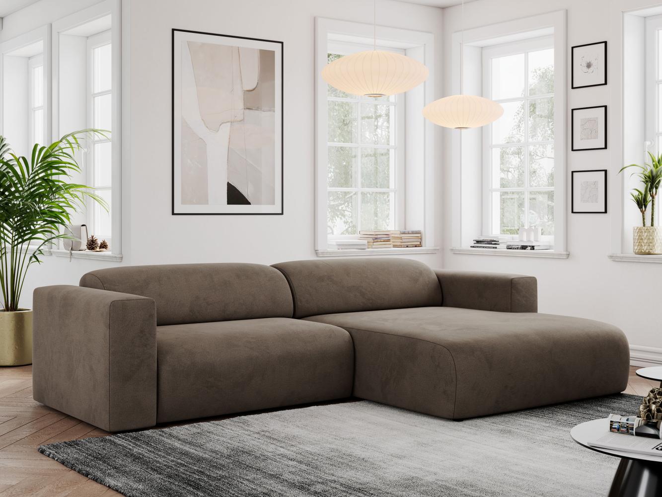 Ecksofa PASADENA, freistehendes Ecksofa, breite Armlehnen, Federsitz - rechts - Braun Velours Bild 1