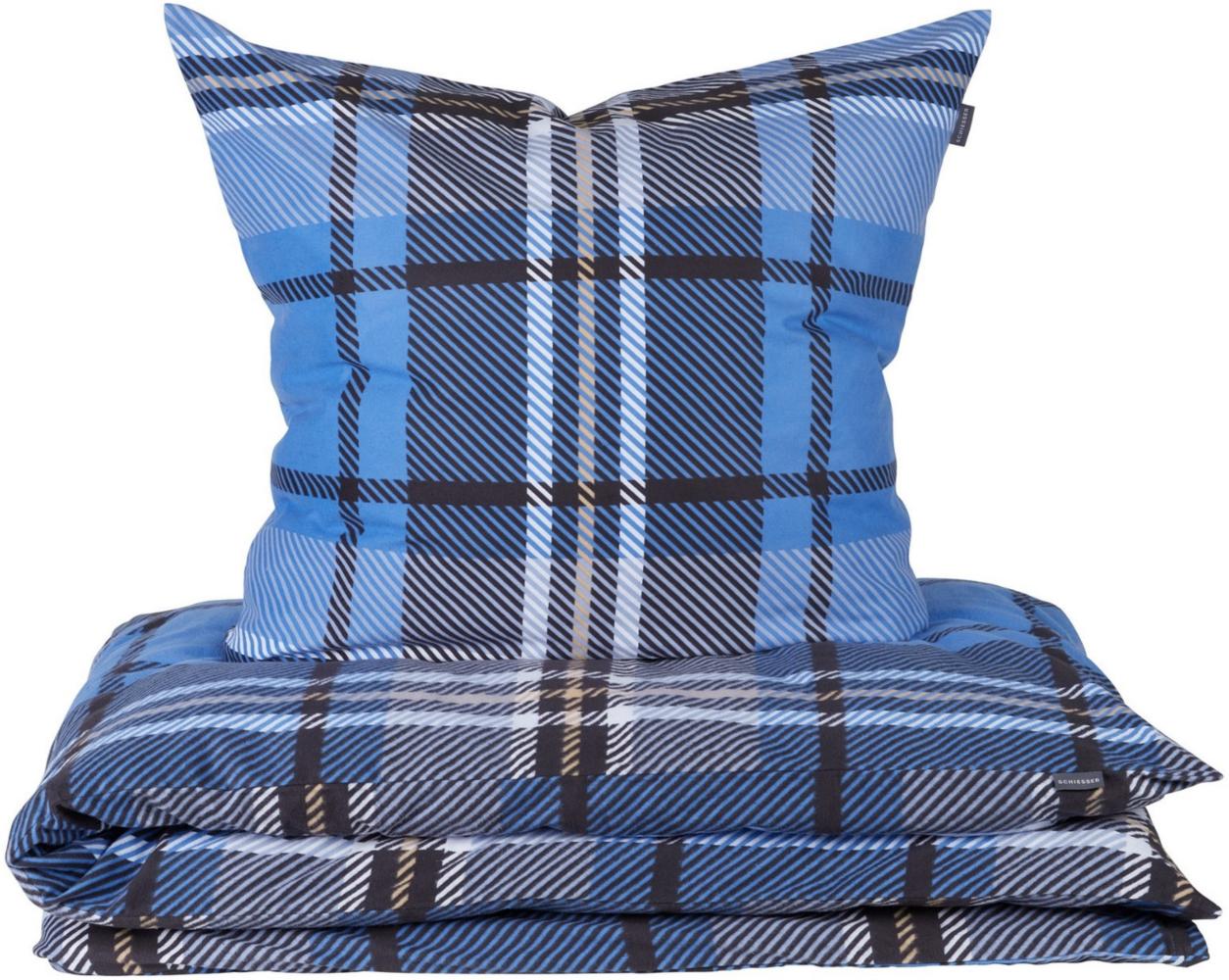 Schiesser Feinbiber Bettwäsche Set Borro aus weicher, wärmender Baumwolle, Farbe:Blau und Grau, Größe:135 cm x 200 cm Bild 1