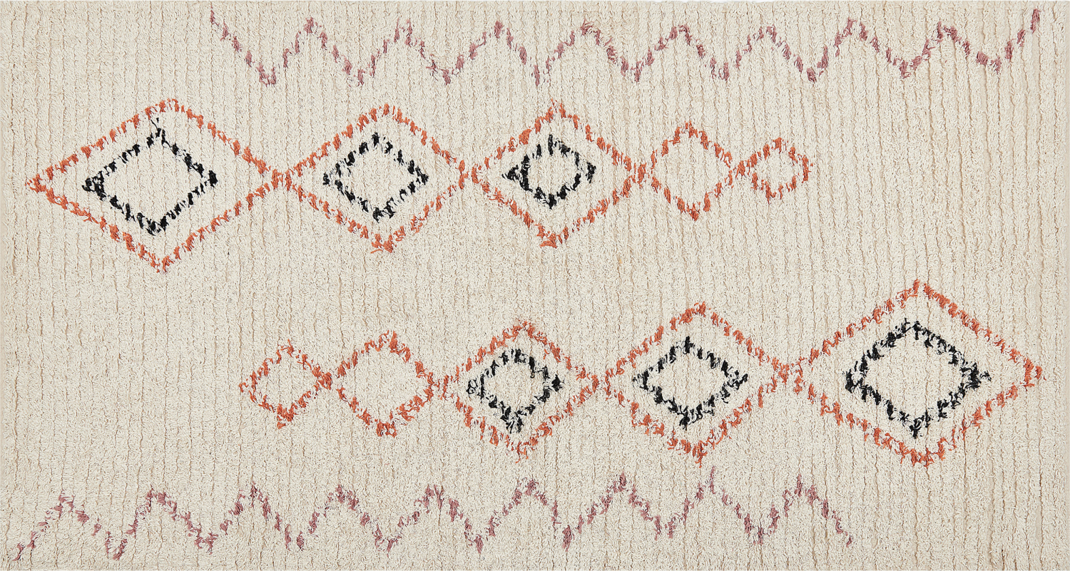 Teppich Baumwolle beige 80 x 150 cm geometrisches Muster GUWAHATI Bild 1