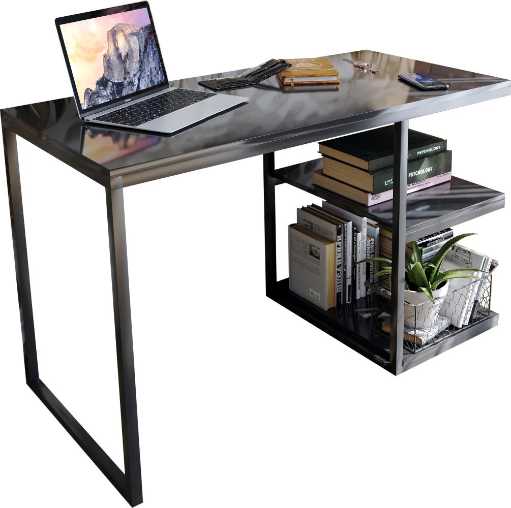 Domando Schreibtisch Capoliveri Modern für Büro Breite 120cm, Metallgestell pulverbeschichtet in Schwarz und Schwarz Hochglanz Bild 1
