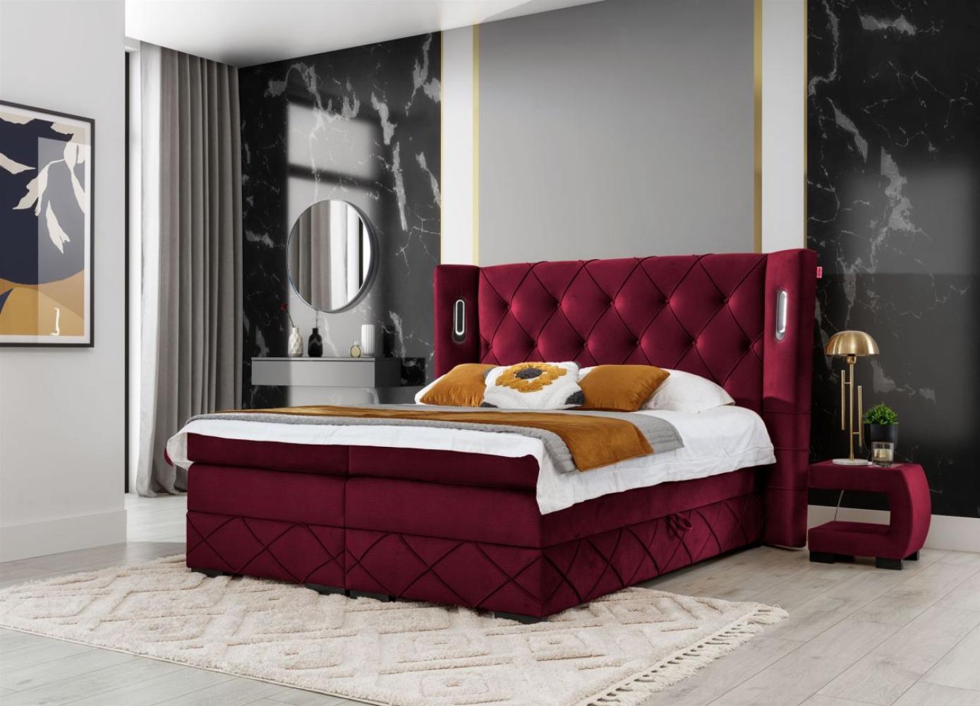 Boxspringbett Schlafzimmerbett ELVIANO 160x200cm Stoff Rot inkl. Ambiente-LED Bild 1