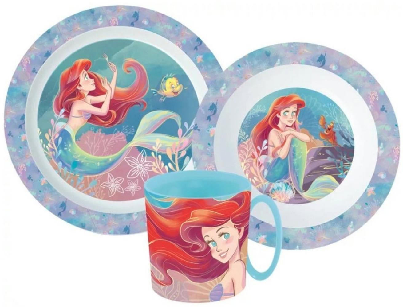 Disney Kindergeschirr-Set Arielle die Meerjungfrau Kinder Geschirr-Set 3 teilig (3-tlg), 1 Personen, Kunststoff, Becher Teller Schüssel Bild 1