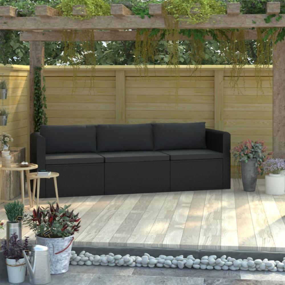 3-teilige Gartensofa-Garnitur aus Polyrattan in Schwarz Bild 1