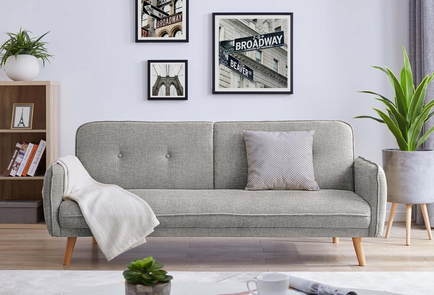 3-Sitzer Sofa Strukturstoff fein Hellgrau mit Schlaffunktion 188 x 85 x 80 cm Bild 1