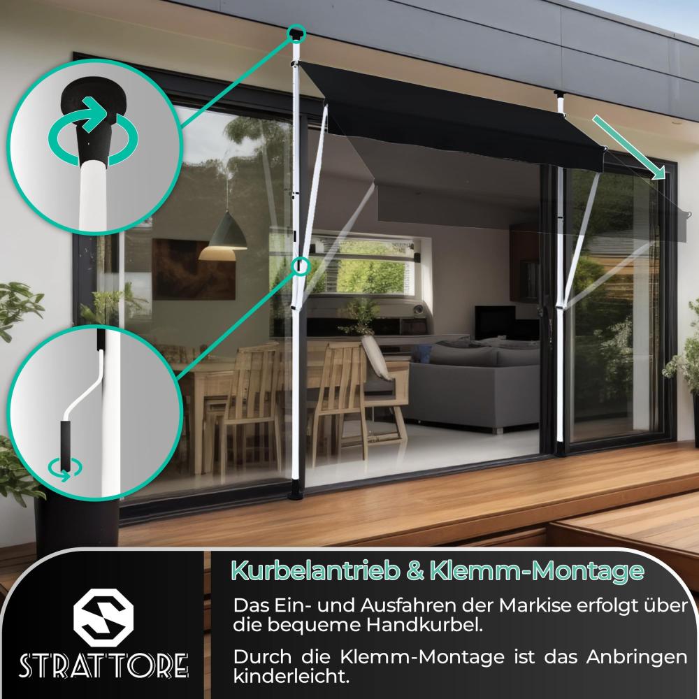 Strattore Balkonmarkise / Klemmmarkise Sonnenschutz Anthrazit 200 x 120 cm Bild 1