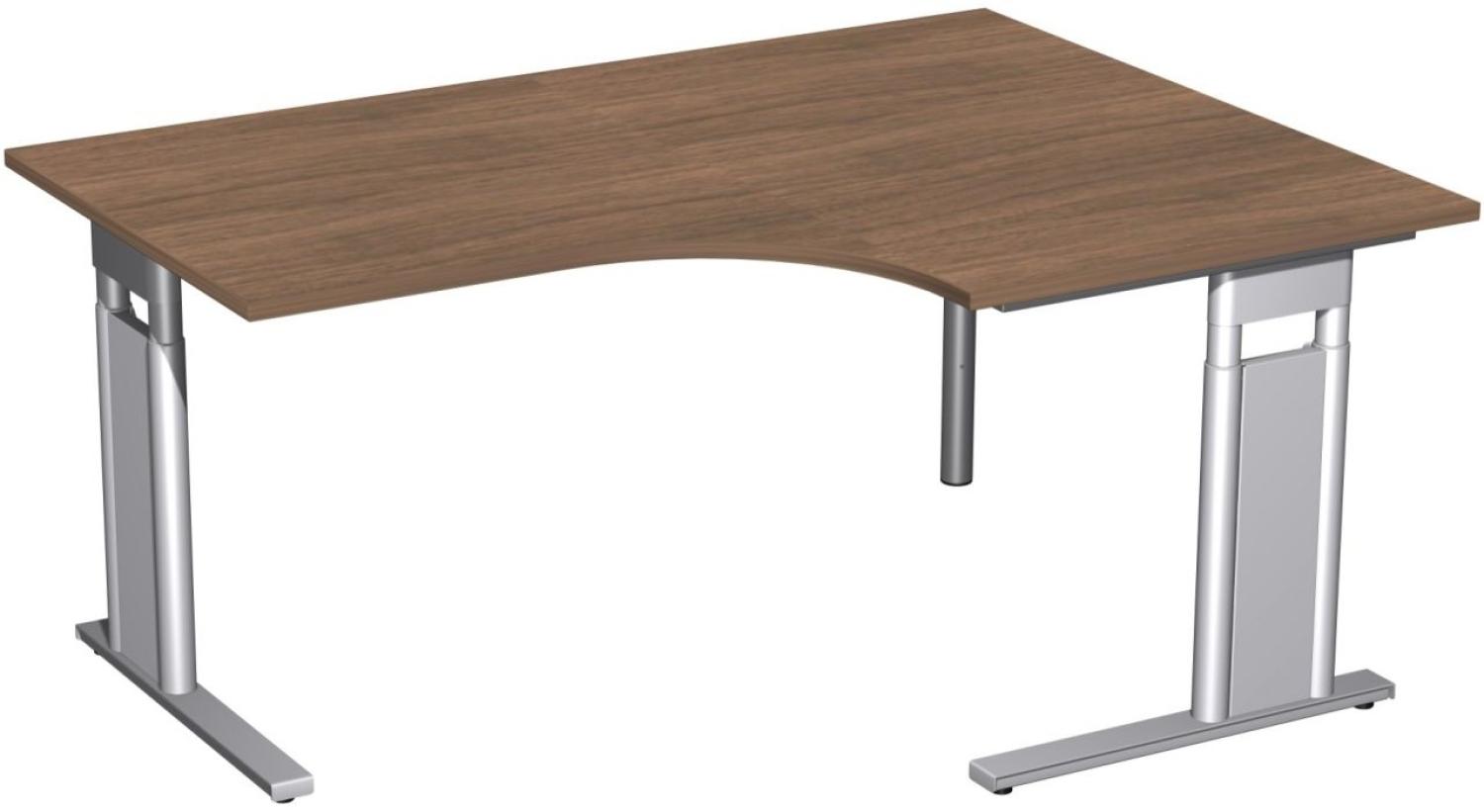 PC-Schreibtisch 'C Fuß Pro' rechts, höhenverstellbar, 160x120cm, Nussbaum / Silber Bild 1