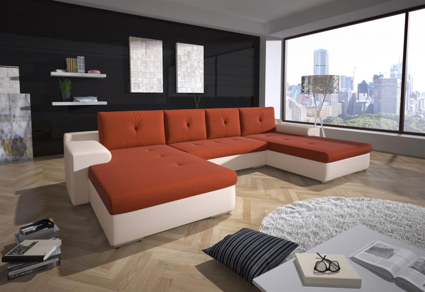 Couchgarnitur FLORENZ U-Form mit Schlaffunktion Weiss / Orange Bild 1