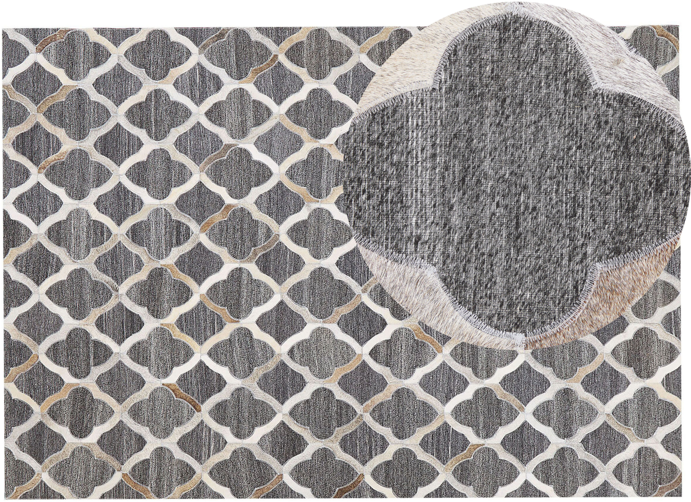 Teppich Kuhfell grau / beige 160 x 230 cm Patchwork Kurzflor ROLUNAY Bild 1