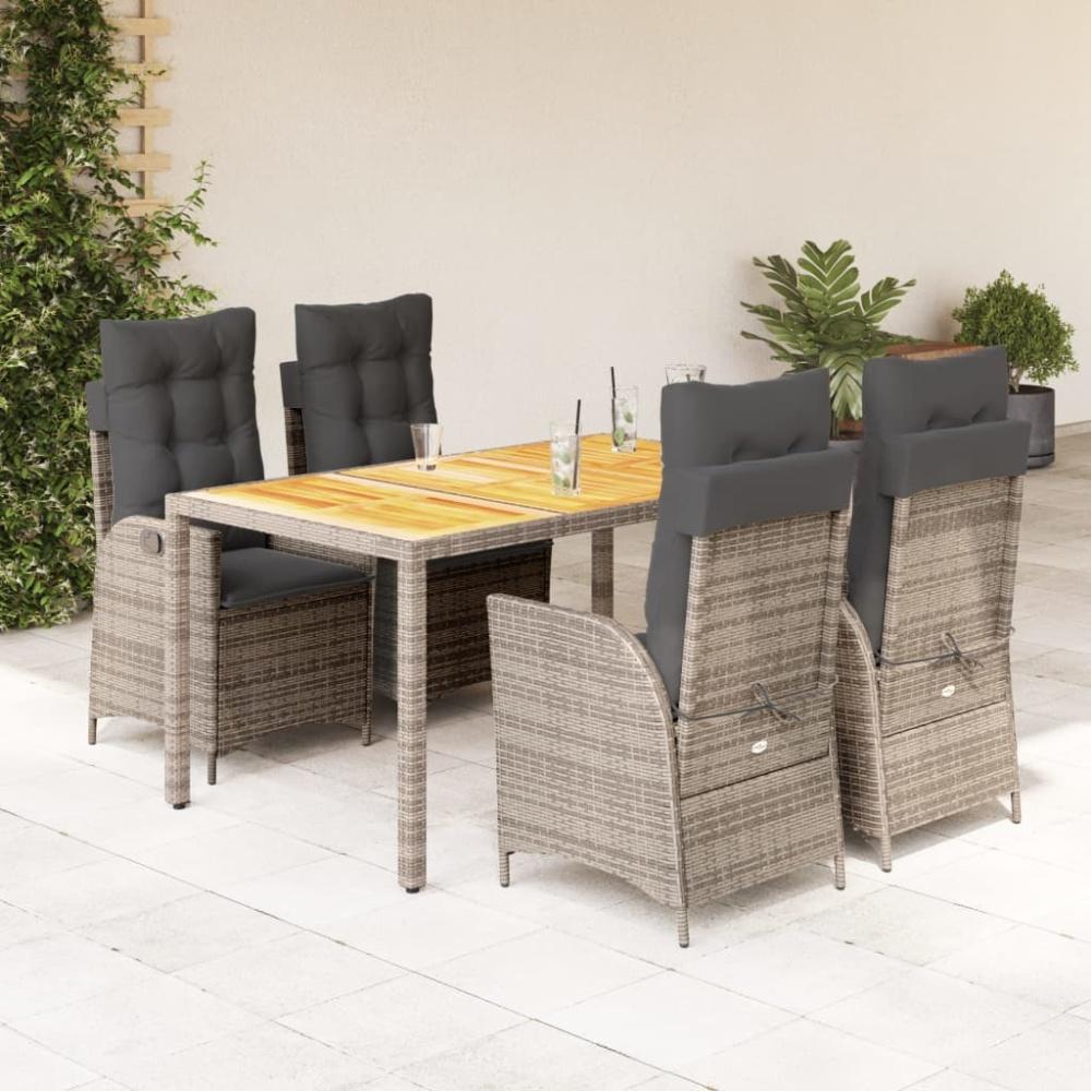 vidaXL 5-tlg. Garten-Essgruppe mit Kissen Grau Poly Rattan Bild 1