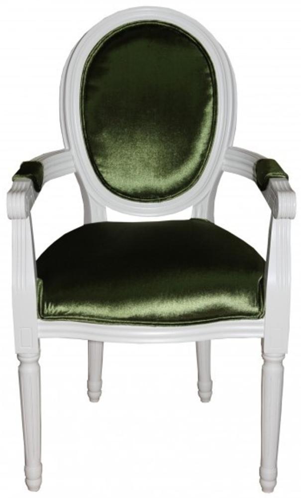 Casa Padrino Barock Esszimmer Stuhl mit Armlehne Grün / Weiß - Designer Stuhl - Luxus Qualität GH Bild 1
