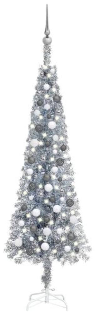 vidaXL Schlanker Weihnachtsbaum mit LEDs & Kugeln Silbern 180 cm, Mit Beleuchtung [3078133] Bild 1